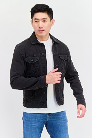 CELIO Men Washed Denim Jackets, Black