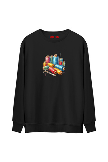 Açık Garaj Stitch Box Premium Black Crew Neck Plain Sweatshirt, Men'S, Women'S, Unisex Sweatshirt