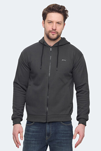 Slazenger Kozzax in Men's Zippered Hooded Pocket Anthracite Sweatshirt