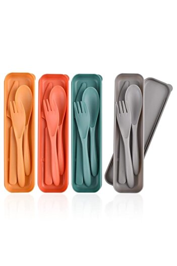 Generic CUNTAUK Reusable Travel Utensils Set with Case, 4 Sets Plastic Portable Knife Fork Spoons Tableware