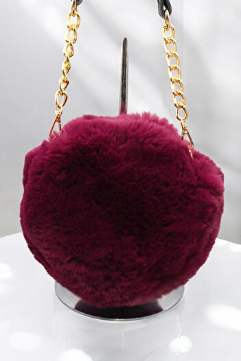 HFKY Women's Plush Bag. Plush Shoulder Bag with Leather Chain Detail. Messenger Bag.