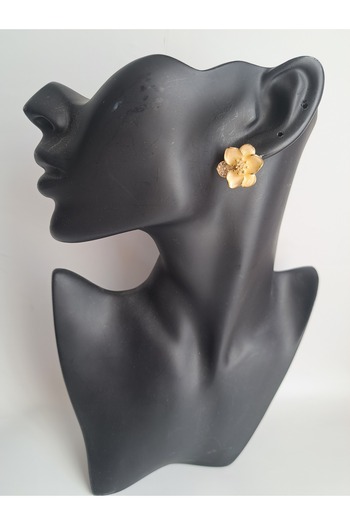 BHR AKSESUAR Cream Zircon Stone Pearlescent Retro Flower Earrings