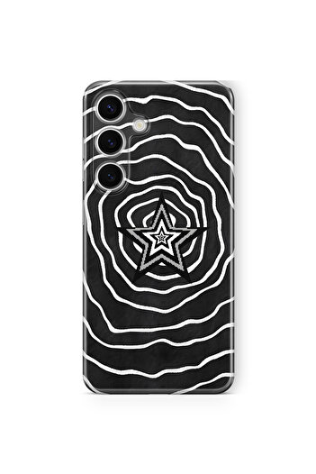 FLAMENKO Samsung Galaxy A35 Black and White Star Pattern Transparent Phone Case