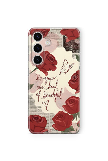 FLAMENKO Samsung Galaxy A25 Red Rose Pattern Transparent Phone Case