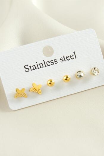 AKSESUARIM 6 Pieces Butterfly Stone Steel Earrings