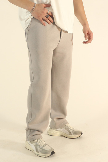 EydaMoon Men's Stone Baggy Winter Wool-Lined Puff Fabric Wide-Leg Sweatpants