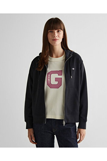 Gant Women's Black Relaxed Fit Hooded Sweatshirt