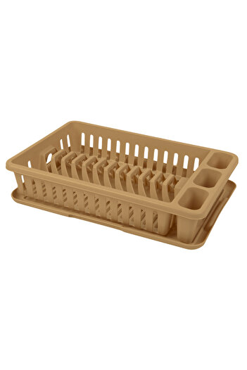 LYOBEST Dish and cutlery drier with tray, rectangular, medium, dimensions 42 x 26 x 9 cm, Brown