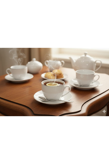 Urbanza White Ceramic Cup Set with Silver Rim – Stylish Modern Drinkware Collection