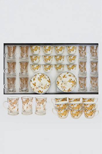Urbanza Elegant Floral Tea & Coffee Glass Set Serving Collection with Plates
