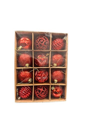 Clini Set of 12 red Christmas tree baubles 4x-0816, 6 cm