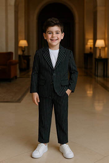 tinytrends Boy's Elegance Cut Striped Special Days Suit