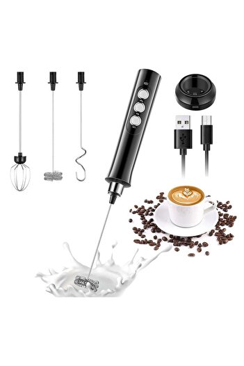 COOYA Handheld Electric Mini Coffee Frother with 3 Stainless Steel Stirrers, USB Rechargeable 1200mAh 3-Sp