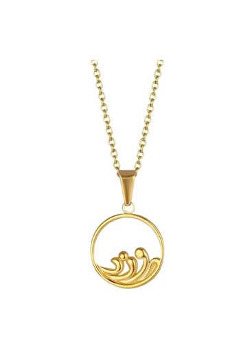 OEM Chain with 'Sea Waves' Pendant, Unisex, 18 inch, Stainless Steel Gold Plated
