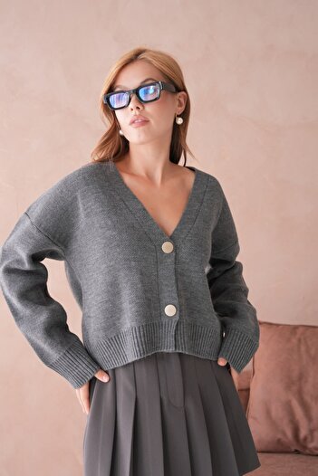 Miss Allos Women's Button Detailed Long Sleeve Knitwear Cardigan