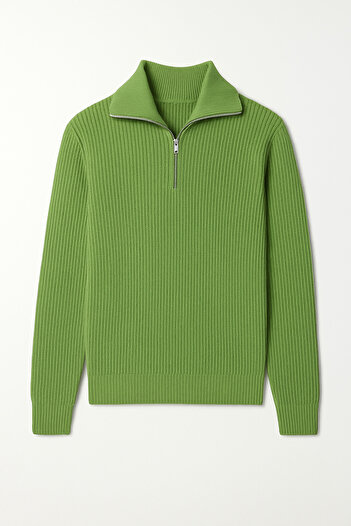 no7man Dreson Green Collar Zippered Sweater