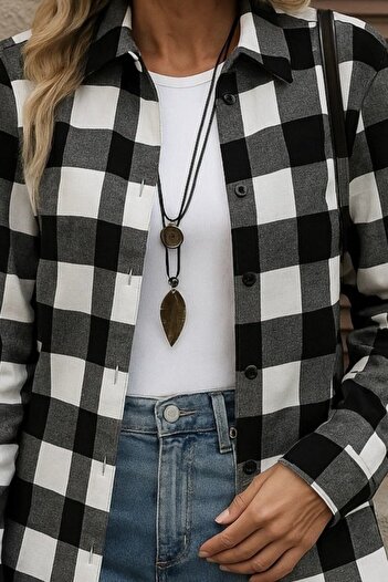 Kanonik Education Women's Long Sleeve Plaid Front Button Woven Long Shirt