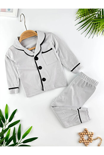 Minizade V-Neck Buttoned 100% Cotton Baby Boy/Child Pajamas Two-Piece Set