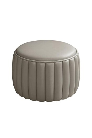 Generic Beauenty Round Leather Ottoman Stool - Waterproof PU Leather Footstool, Solid Wood Frame, Comfortab