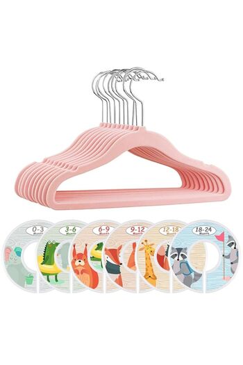 Generic ManGotree Baby Velvet Coat Hangers, Children’s Toddlers Kids Clothes Hangers with 6 Pcs Wardrobe Di