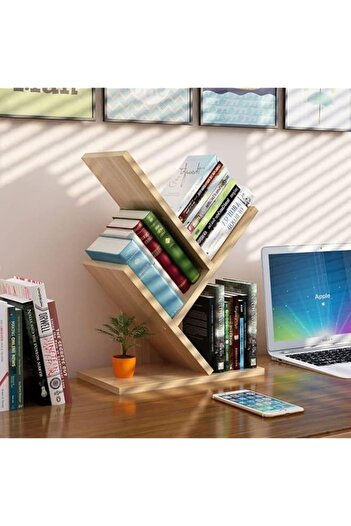 Generic KVIVI Desktop Tree Bookshelf, 3-Layer Floor Standing Bookshelf, Wooden Storage Rack, Desktop Organi