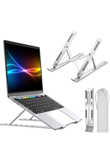 Generic 7-Level Adjustable Aluminum Alloy Foldable Laptop Stand for Desk, Adjustable Laptop Riser ABS+Silic