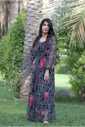 Hayati Collections 1 Piece – Chiffon Black Floral Maxi / Frock