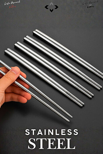 LİGROUND 5 Pairs Stainless Steel Chopsticks Set – Non-Slip Tips, Durable Chopstick Metal Stick Chinese Chopstick