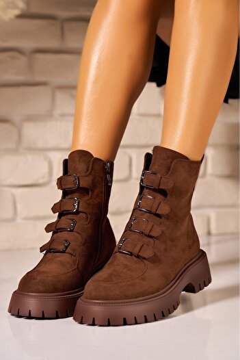Joana Amiya Brown Faux Suede Lined Ankle Boots
