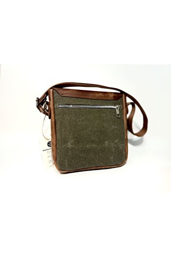 natderi Genuine Leather Canvas Shoulder Bag |   Adjustable Strap, Zippered Back Pocket, 20X25 cm