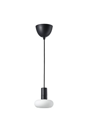IKEA Pendant Lamp With Light Bulb, Black/Donut-Shaped Opal White