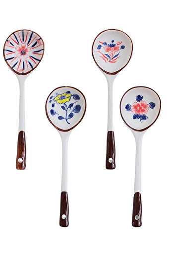 ELLEGLAM 4Pcs Ceramic Soup Spoons, Long Handle Japanese Chinese Ramen Spoons