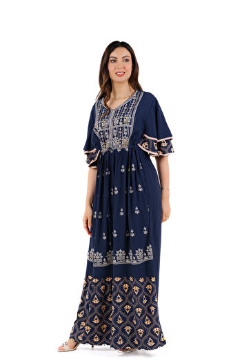 amaan Women Embroidered Jalabiya Dress, Rayon Fabric, Modern Arabic Design,bell sleeeves and empire waist