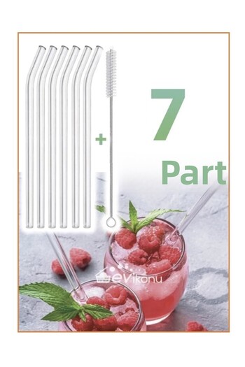 Kitchen Pembelia 6 Pieces Clear Glass Curved Straws And Cleaning Brush Cocktail And Presentation Straws