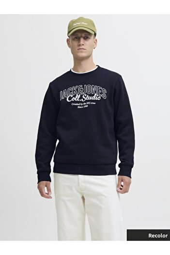 Jack & Jones Men's Navy Blue Jjmakoto Sweat Crew Neck Sweatshirt 12278601-Skycaptai