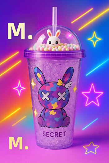 HediyeFilesi Water Bottle with Straw, Frosted Glass Look, 450 ml Double Layer Mica Water Bottle 2087 Purple