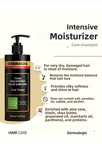DERMALOG Intensive Moisturizing and Repairing Hair Care Shampoo for Dry and Damaged Hair 500 ml