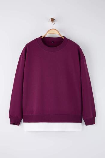 Trendyol Curve Plum Bottom T-Shirt Look Thin Knitted Plus Size Sweatshirt Tbbaw23Ao00023