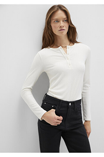 Mavi Uzun Kollu Ekru Basic Tişört Slim Fit / Dar Kesim 1613621-80194