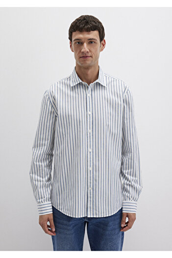 Mavi Çizgili Beyaz Gömlek Regular Fit / Normal Kesim 0211705-90928