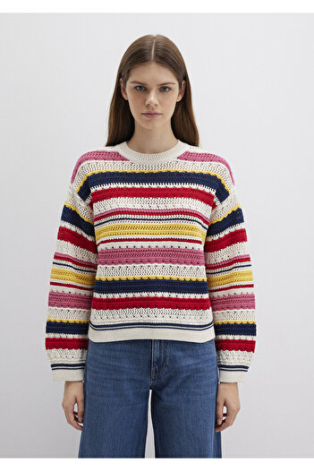 Mavi Jakarlı Renkli Kazak Loose Fit / Bol Rahat Kesim 1710777-91010