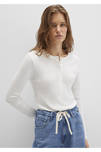 Mavi Düğme Detaylı Ekru Tişört Slim Fit / Dar Kesim 1613401-70057