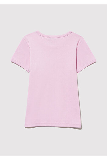 Mavi Fitilli Pembe Basic Tişört Fitted / Vücuda Oturan Kesim 7610260-86953