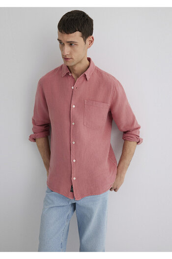Mavi Pembe Keten Gömlek Regular Fit / Normal Kesim 0211472-71104