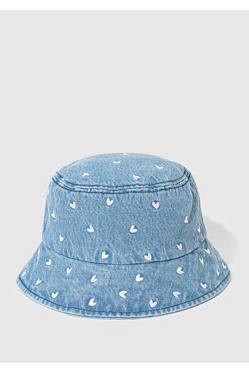 Mavi Kalp Nakışlı Denim Bucket Şapka 1913100-82324