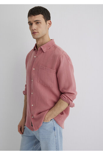 Mavi Pembe Keten Gömlek Regular Fit / Normal Kesim 0211472-71104