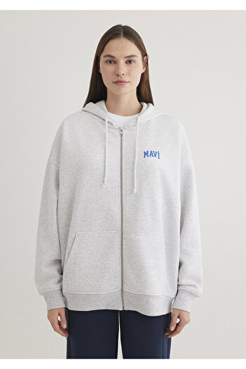 Mavi Logo Baskılı Kapüşonlu Gri Sweatshirt 1s10246-88468