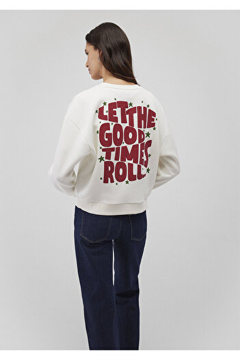 Mavi Yılbaşı Temalı Beyaz Sweatshirt 1S10334-70057