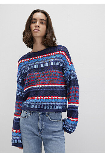 Mavi Jakarlı Lacivert Kazak Loose Fit / Bol Rahat Kesim 1710329-70491