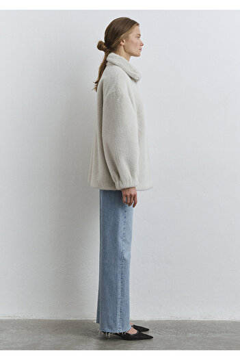 Mavi Açık Gri Peluş Ceket Oversize / Geniş Kesim 1110597-70037